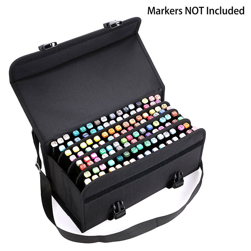 BTSKY New 120 Slots Marker Case Lipstick Organizer-Canvas Markers Holder for for Primascolor Markers and Sketch Markers (Black) - Image 2